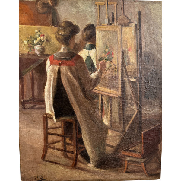 Scuola Europea Intorno al 1900 - Pittrici in bottega - Monogramma Ghb