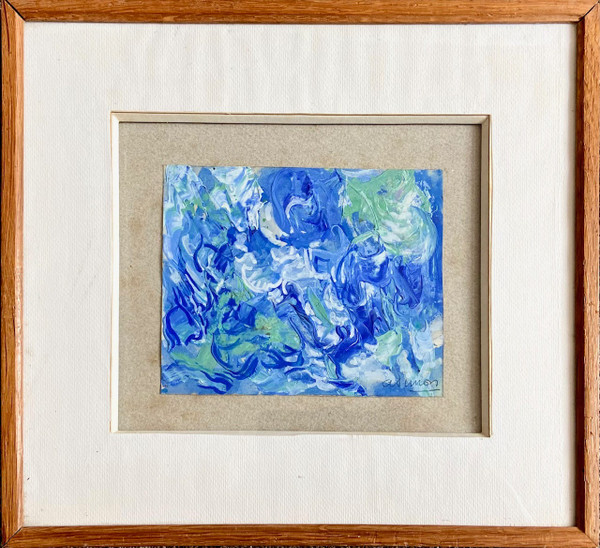 Andrée Simon (1896-1981), Composition Abstraite, Gouache Sur Papier Période "ciels" De 1964.