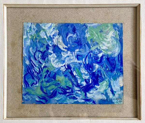 Andrée Simon (1896-1981), Composition Abstraite, Gouache Sur Papier Période "ciels" De 1964.