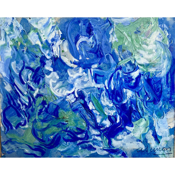 Andrée Simon (1896-1981), Composition Abstraite, Gouache Sur Papier Période "ciels" De 1964.
