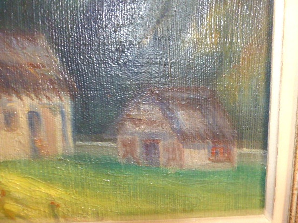 Tableau huile sur toile village Auron Nice (signé Fabien 1951)
