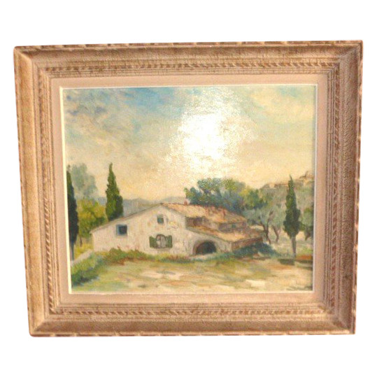 Oil painting on canvas landscape made in Avignon (signed Fabien 1947)