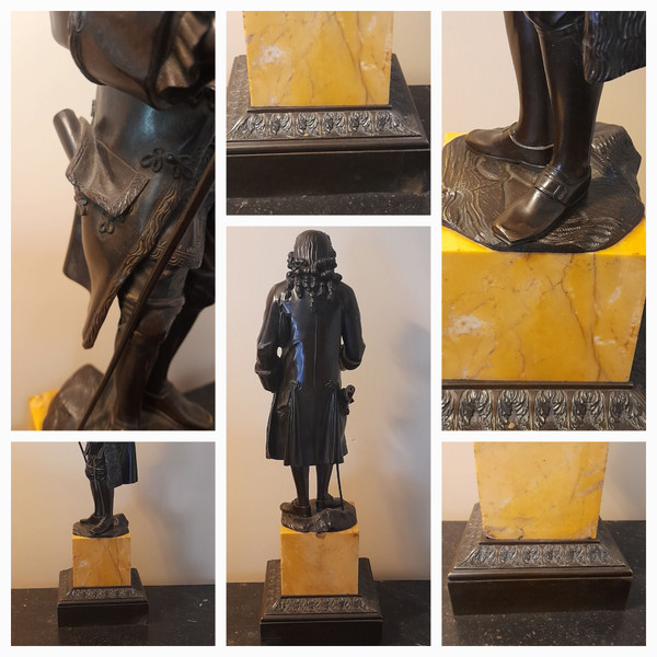 Voltaire (1694~1778) Bronzo patinato su base in marmo di Siena 