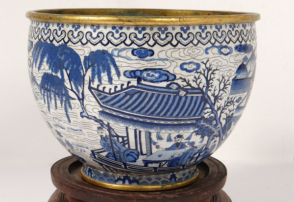 Large Basin Cup China Cloisonné Enamels White Blue Ming Signed Zhengde 16th