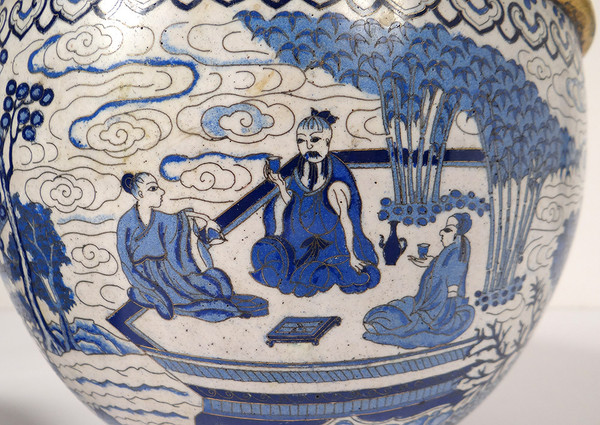 Large Basin Cup China Cloisonné Enamels White Blue Ming Signed Zhengde 16th