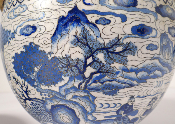 Large Basin Cup China Cloisonné Enamels White Blue Ming Signed Zhengde 16th