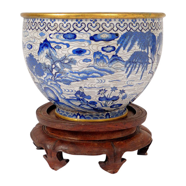 Large Basin Cup China Cloisonné Enamels White Blue Ming Signed Zhengde 16th