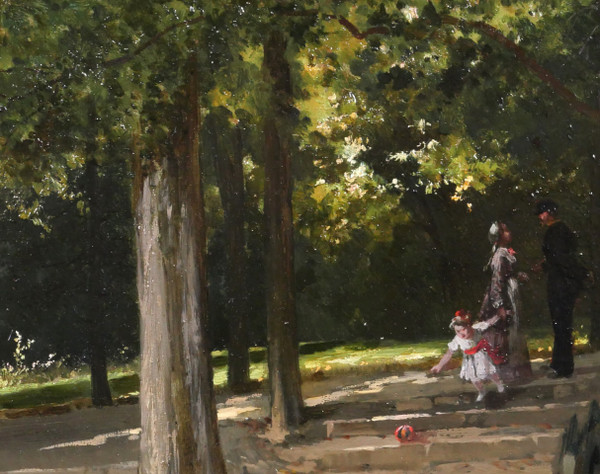 Antoine MORLON, The meeting in the park, impressionism painting, landscape, character, family