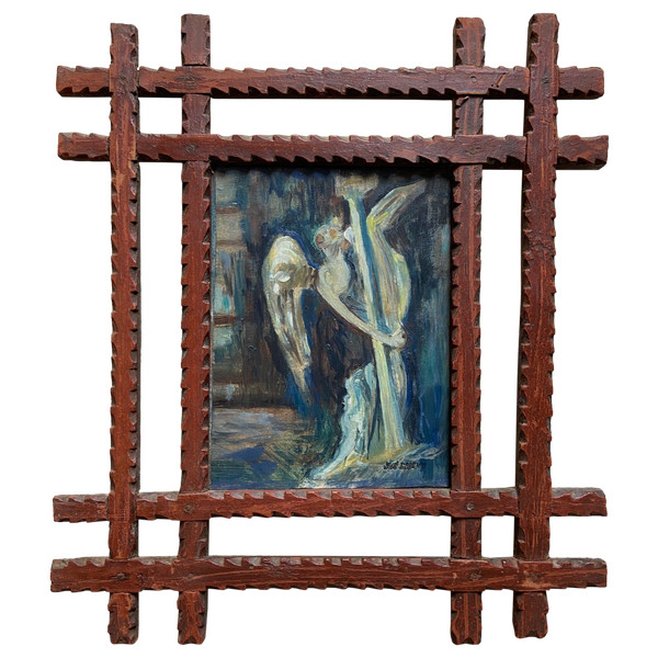 Huile 'L'ange à la colonne' par Jean Danguy