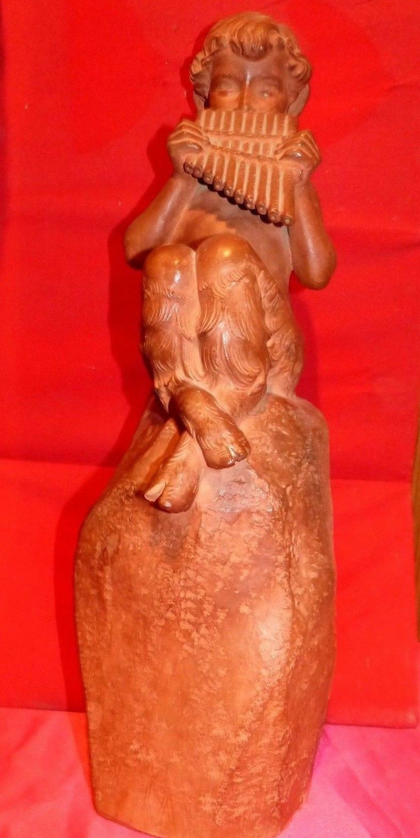 Fauno con cornamusa in terracotta di Jean Marie CAMUS (1877-1955)