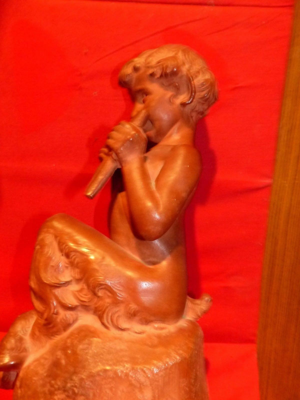 Fauno con cornamusa in terracotta di Jean Marie CAMUS (1877-1955)