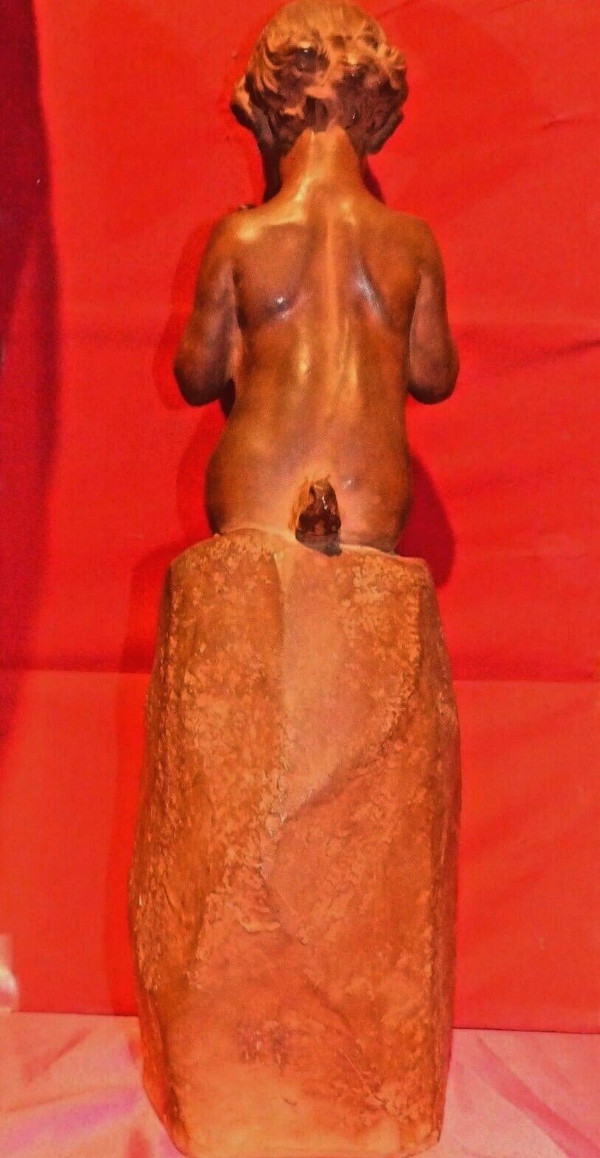 Fauno con cornamusa in terracotta di Jean Marie CAMUS (1877-1955)