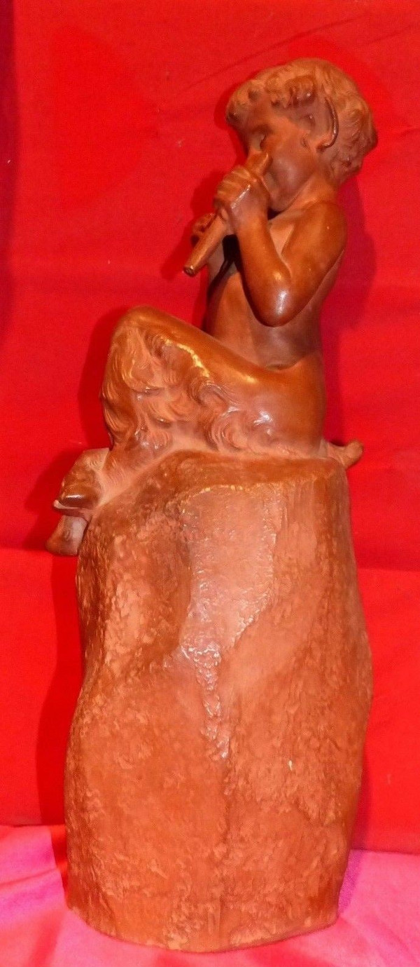 Fauno con cornamusa in terracotta di Jean Marie CAMUS (1877-1955)