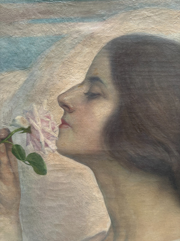 Raymond Lotthe (1867 - 1938) - Junge Frau mit Rose, 1924