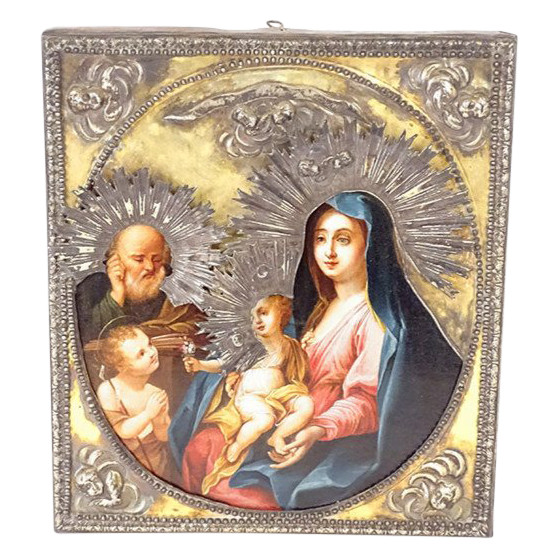 Icona ortodossa russa in argento massiccio HSP Gesù San Giovanni Battista XIX secolo