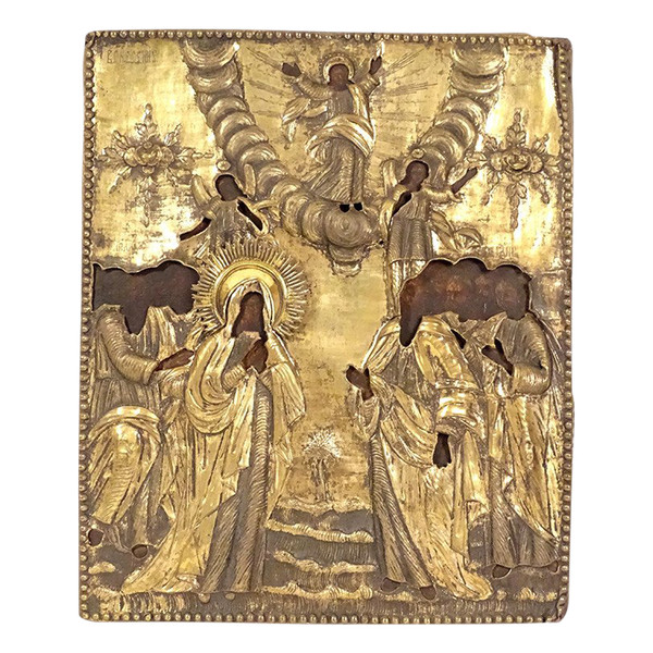 Russian Orthodox icon Moscow Silver Ascension Christ Virgin Apostles 18th century