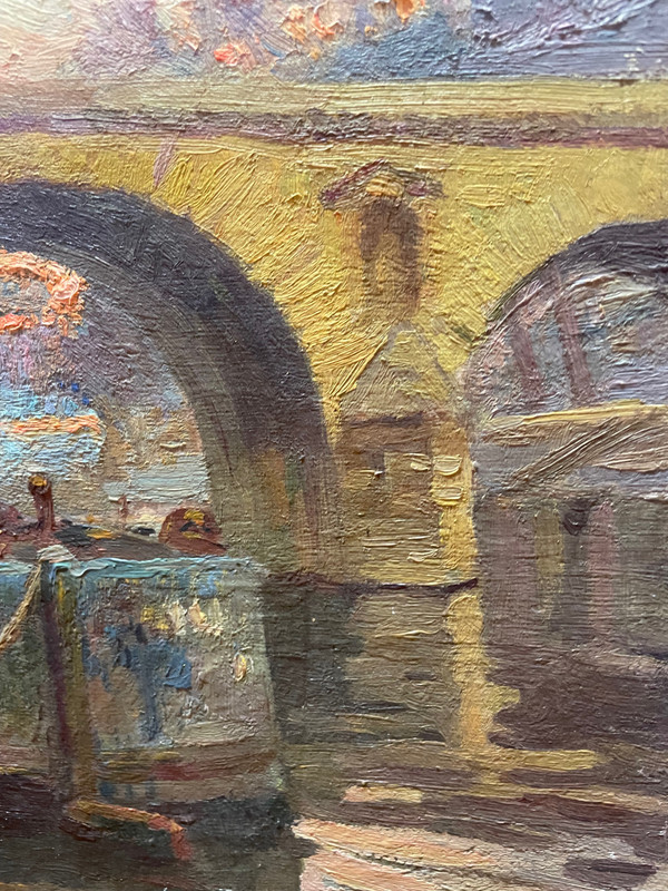 Marcel Thibault - The Pont Marie in Paris Oil on Canvas