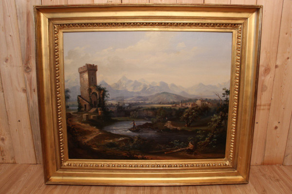 Grande dipinto di paesaggio romantico del XIX secolo