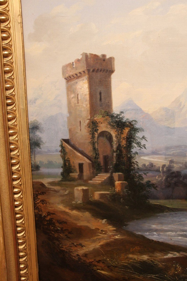 Grande dipinto di paesaggio romantico del XIX secolo
