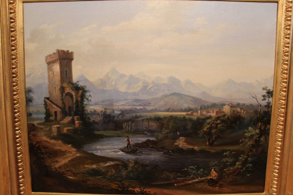 Grande dipinto di paesaggio romantico del XIX secolo