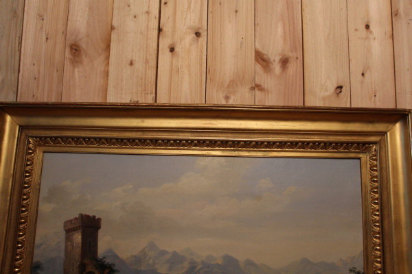 Grande dipinto di paesaggio romantico del XIX secolo