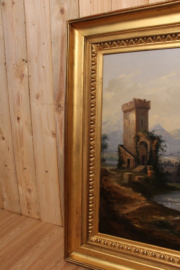 Grande dipinto di paesaggio romantico del XIX secolo