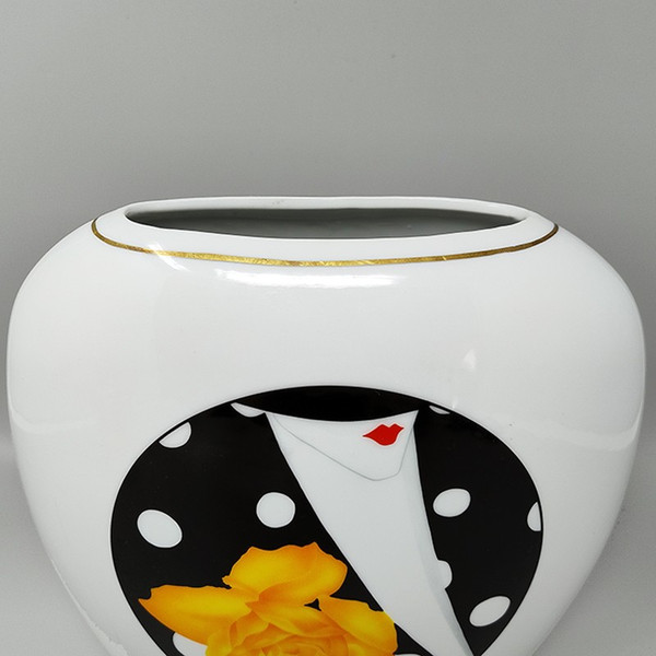 1970s Gogeous Porcelain Vase by R. Ortol for Limoges. Made in France