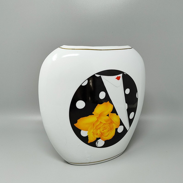 1970s Gogeous Porcelain Vase by R. Ortol for Limoges. Made in France