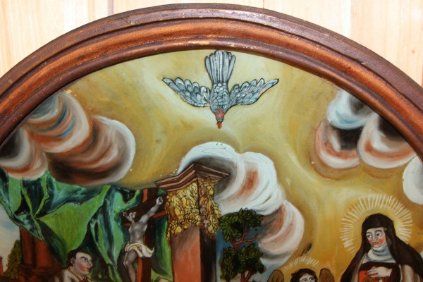 Large Fixé Sous Verre XIXeme Saint Charles Et Sainte Francoise