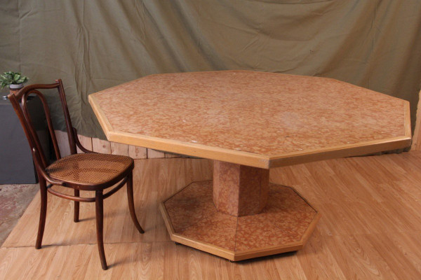 Large Marble Veneer Dining Table and Pedestal Table