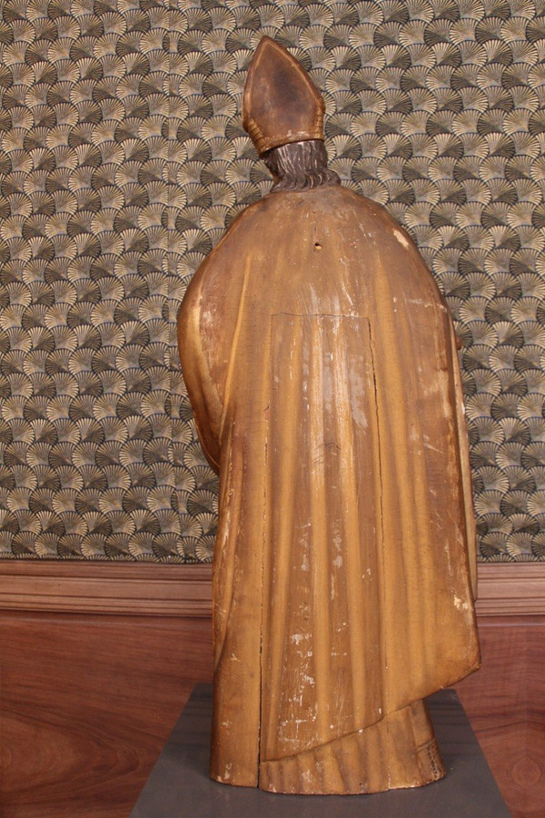 Große Statue eines Heiligen Bischofs aus vergoldetem Holz aus dem 18.