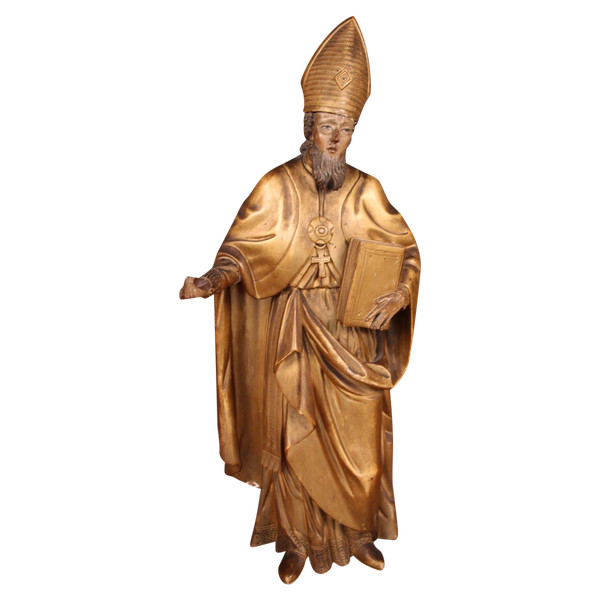 Große Statue eines Heiligen Bischofs aus vergoldetem Holz aus dem 18.