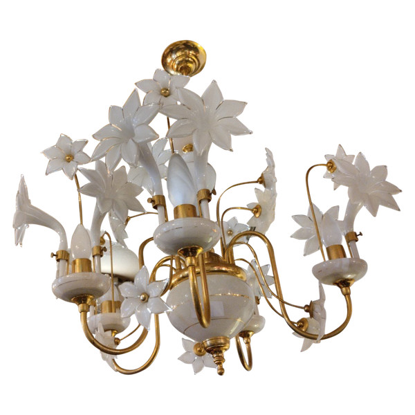 Lampadario - Vetro opalino - Venezia - Murano - V. 1960.