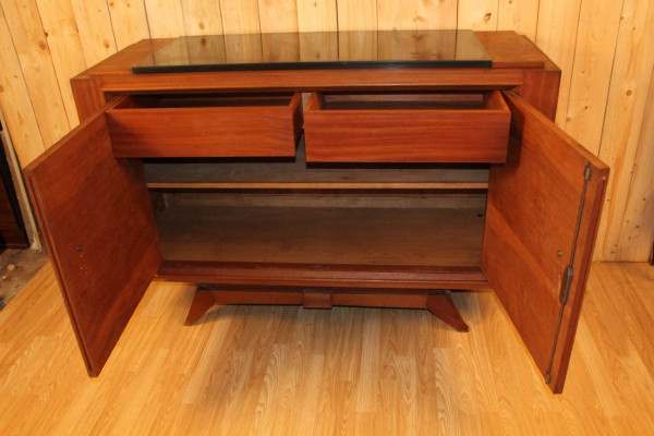 Art Deco Mahogany Buffet with Black Marble Top