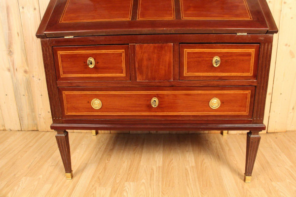 Scriban Bookcase In Solid Mahogany, 18th Century, Louis XVI, Port Furniture