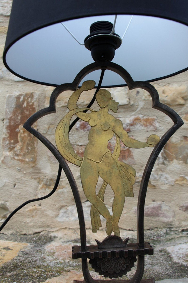 Lampe De Edgar Brandt En Fer Forgé Art Déco