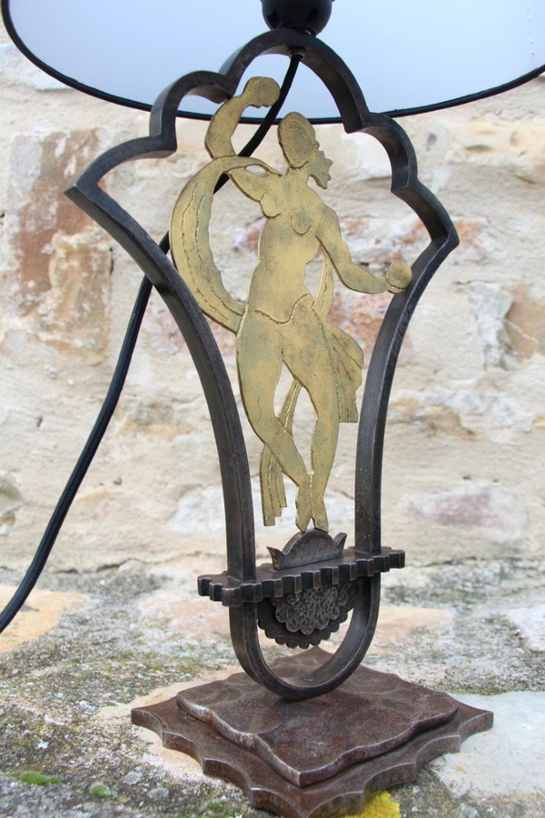 Lampe De Edgar Brandt En Fer Forgé Art Déco