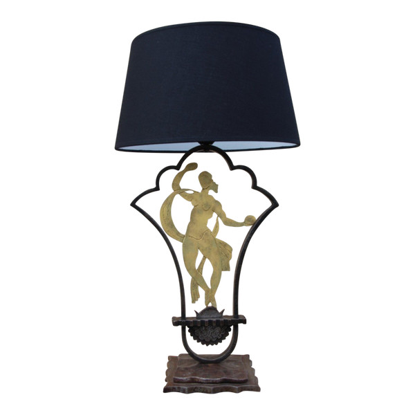 Lampe De Edgar Brandt En Fer Forgé Art Déco