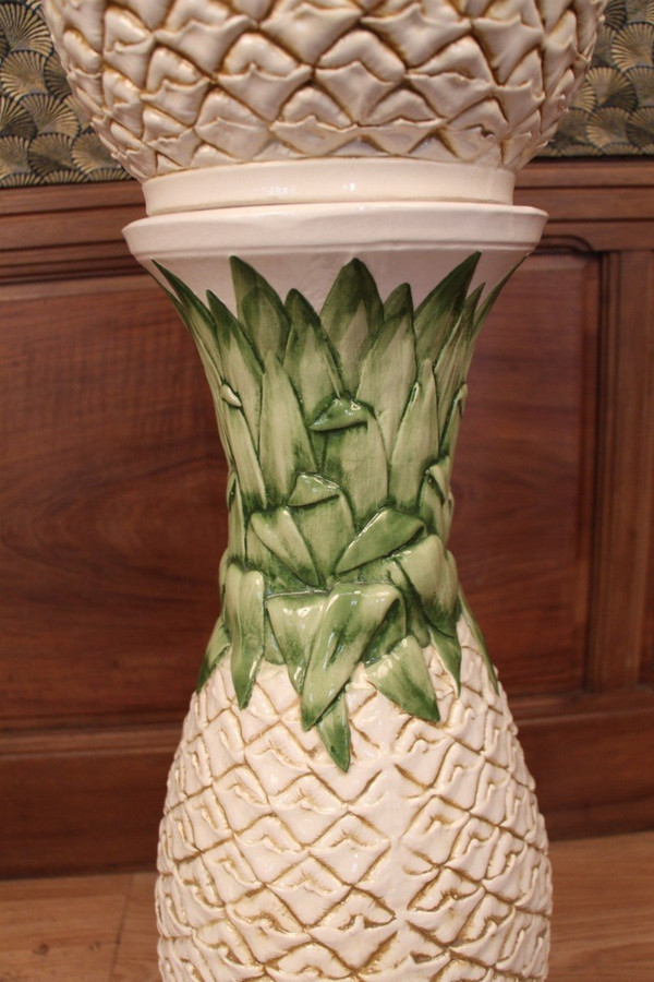 Colonne Avec Son Cache Pot En Faïence , Modèle Ananas