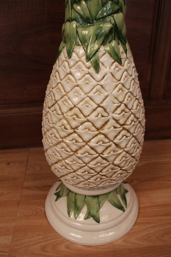 Colonne Avec Son Cache Pot En Faïence , Modèle Ananas