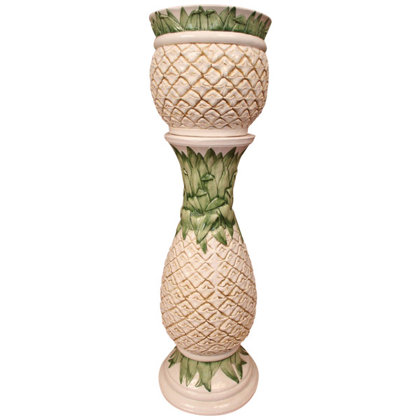 Colonne Avec Son Cache Pot En Faïence , Modèle Ananas