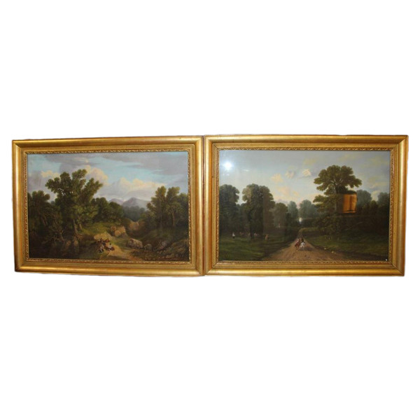Paire De Grands Pastels XIX Eme
