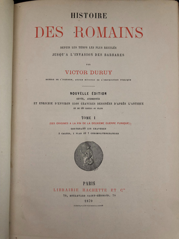 Histoire des Romains par Victor Duruy Paris Hachette 1879 7 volumes 