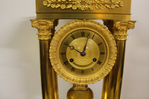 Portico Clock Debut XIX Eme In Gilt Bronze, Perfect Condition, Revised, 54cm