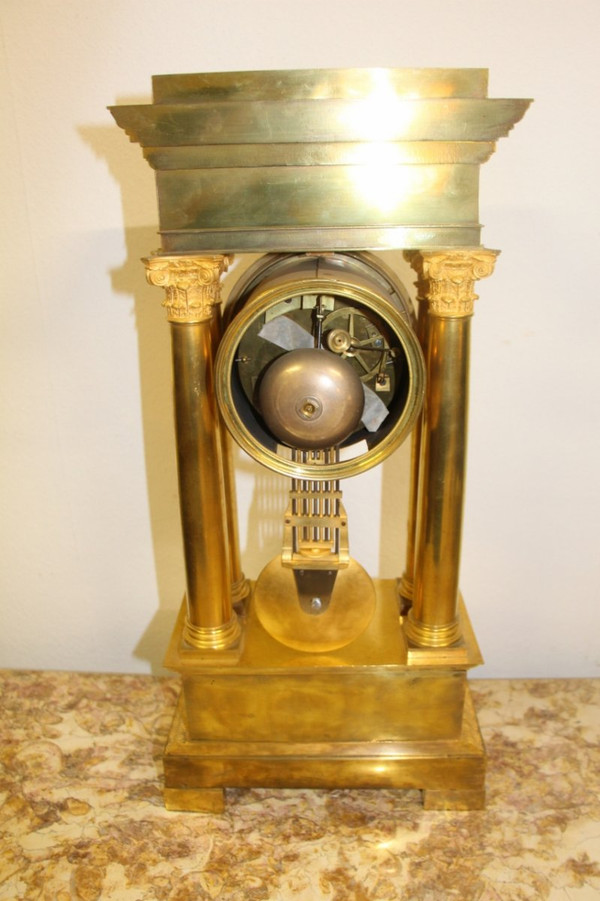 Portico Clock Debut XIX Eme In Gilt Bronze, Perfect Condition, Revised, 54cm