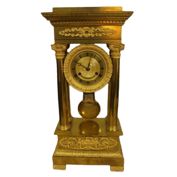 Portico Clock Debut XIX Eme In Gilt Bronze, Perfect Condition, Revised, 54cm