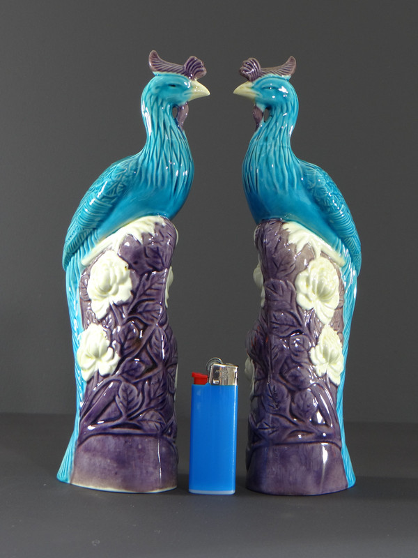 China, 1950s/1960s, Pair Of Porcelain Phoenixes In Shades Of Blue, White And Parma.