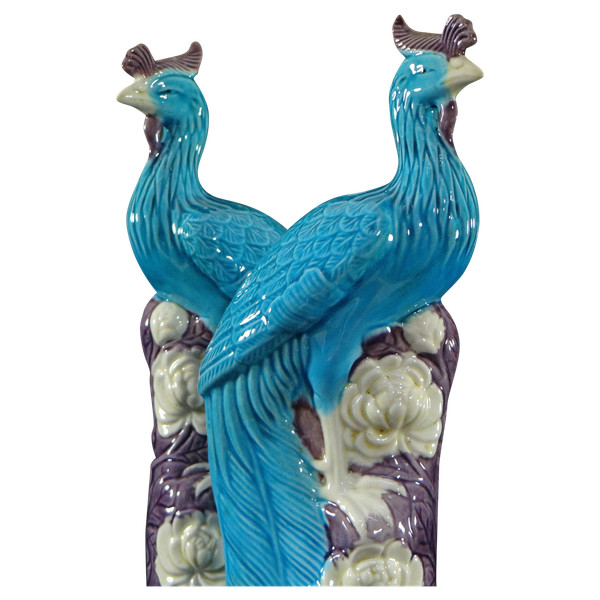 China, 1950s/1960s, Pair Of Porcelain Phoenixes In Shades Of Blue, White And Parma.