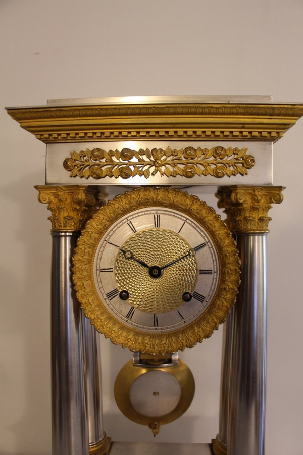Empire Period Clock In Sterling Silver And Gilt Bronze