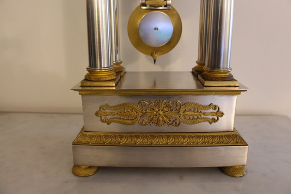 Empire Period Clock In Sterling Silver And Gilt Bronze